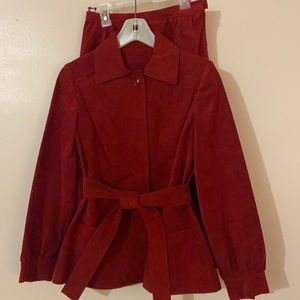 A suede red jacket and skirt by Adele Simpson size for
